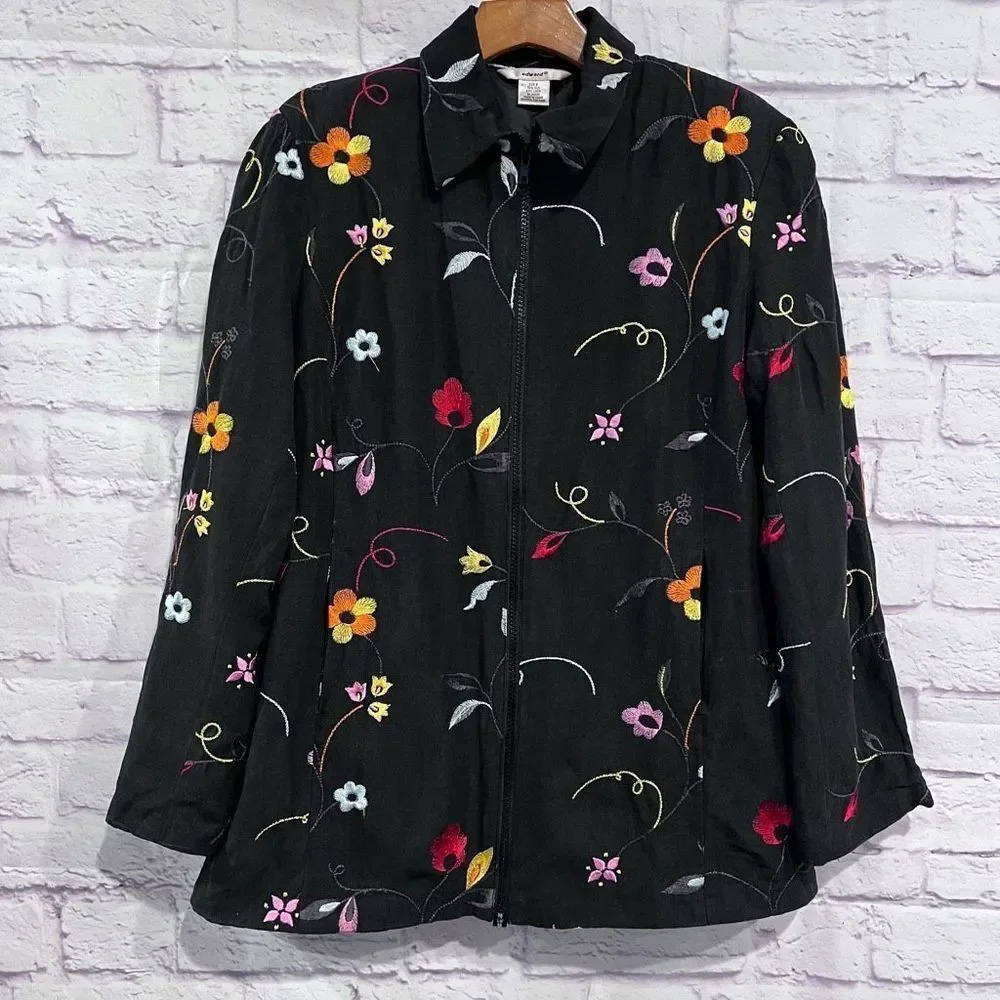 Edward Floral Embroidered Full Zip‎ Jacket Size 8